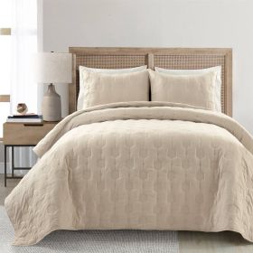 Lightweight Beige Textured Cotton 3 Piece Quilt Set (size: King/Cal King)