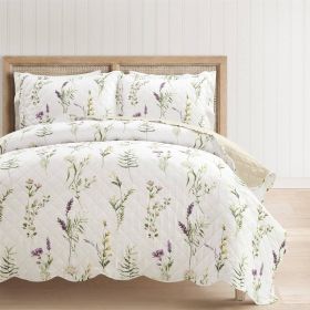 Scallop Edge Floral Lightweight 3 Piece Quilt Set (size: California King)