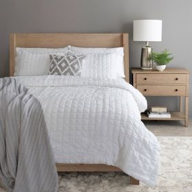 Crinkled Textured 3 Piece Comforter Set White (size: King)