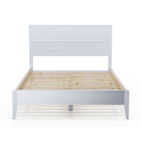 Mid Century Slatted Platform Bed (Color: Rustic White)