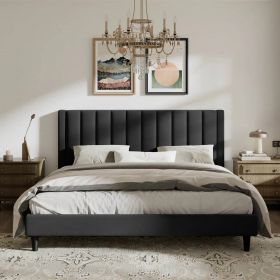 Black Velvet Upholstered Platform Bed Frame with Headboard (size: King)