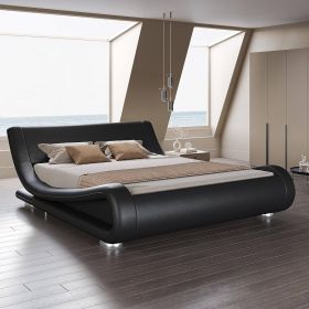 Modern Black Upholstered Platform Bed Frame with Sleigh Curved Headboard (size: King)