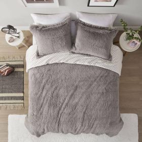 Grey Reversible Soft Sherpa Faux Fur Comforter Set (Option: 3 Piece, size: King/California  King)