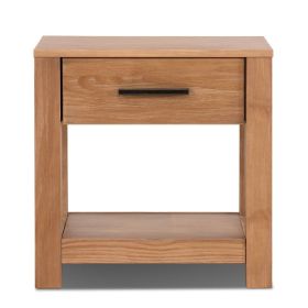 Farmhouse Traditional Rustic 1-Drawer Nightstand Bedside Table (Color: Pine Wood)