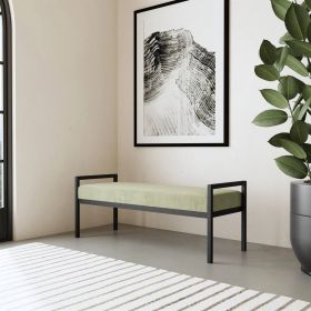 Modern Industrial Bed Bench with Black Metal Frame and Cushion (Color: Sage Green, Option: Velvet)