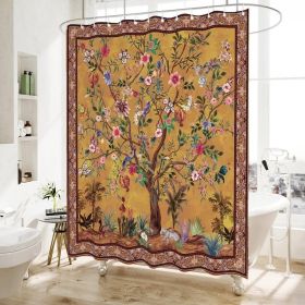 72-in Floral Tree Birds Shower Curtain (Color: Brown Red Orange Green)