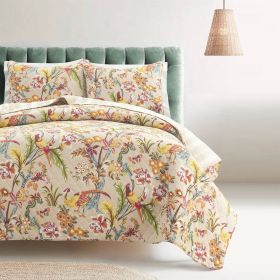 3 Piece Peacock Birds Floral Lightweight Polyester Quilt Set Tan (size: King)