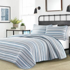 Nautical Anchor Blues 100-Percent Cotton Reversible Quilt Set (Option: 3 Piece, size: King)
