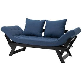 3 In 1 Convertible Sofa Chaise Lounger Bed with 2 Large Pillows (Color: Navy Black)