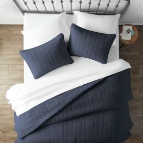 3 Piece Microfiber Farmhouse Coverlet Bedspread Set Navy (size: King/Cal King)
