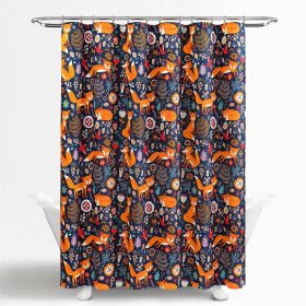 72-inch Teal Floral Fox Birds Polyester Shower Curtain (Color: Navy Orange)
