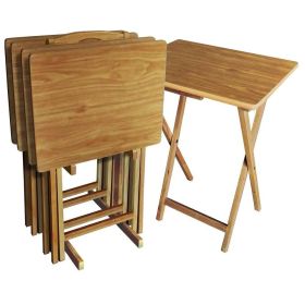 Folding TV Tray Table Set in Wood Finish (Color: Natural, size: Set Of 4)