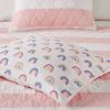 Pink White Stripe Reversible Rainbows Cotton Quilt Set