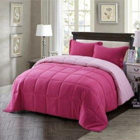 Traditional Microfiber Reversible 3 Piece Comforter Set in Pink (size: King/Cal King)