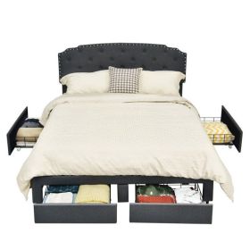 Grey Linen Adjustable Headboard 4 Drawer Storage Platform Bed (size: Queen)