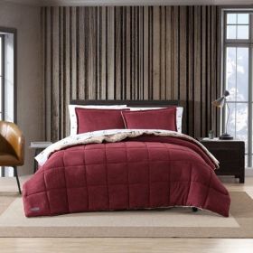 Plush Sherpa Reversible Micro Suede Comforter Set (Color: Marron, size: Twin)