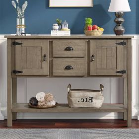 Solid Wood Farmhouse Sofa Table Cabinet with Storage Drawers (Color: Rustic Taupe)