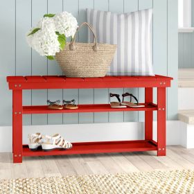 Wood 2-Shelf Shoe Rack Storage Bench for Entryway or Closet (Color: Red)