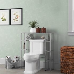 Over the Toilet Freestanding Bathroom Shelving Unit Shelf in Metal Finish (Color: Silver)