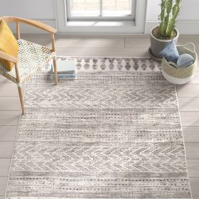 Grey Ivory Chevron Stripe Geometric Boho Style Area Rug (size: 8Ft X 10Ft)