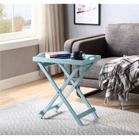Folding TV Tray Bedside Table in Wood Finish (Color: Light Blue Teal Seafoam)