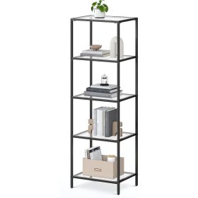 Narrow Metal Frame Glass Shelf bookcase 4-shelves Unit (Color: Black)