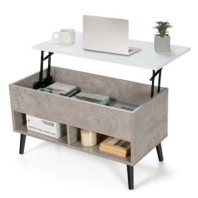 Mid-Century Lift-Top Coffee Table Sofa Laptop Desk (Color: Grey Wood White Top)