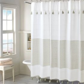 72-inch Stripes Cotton Shower Curtain (Color: Taupe Tan White)