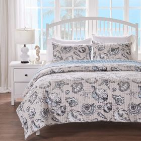 3 Piece Microfiber Beach Shells Coastal Reversible Quilt Set (size: Twin/Twin Xl)