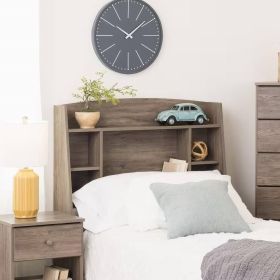 Bookcase Headboard in Grey Brown Wood Finish (size: Twin)