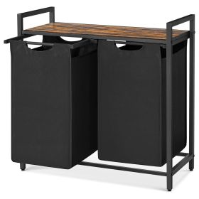 Metal Wood Industrial Modern Laundry Sorter Hamper (Color: Black/Brown)