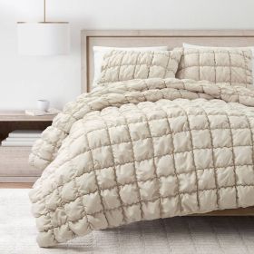 Soft Lightweight Puff Textured 2-Piece Comforter Set in Neutral Tan (size: Full Queen)