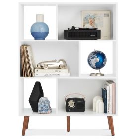 Mid Century Style Bookcase Storage Shelving Unit in Wood Finish (Color: White)