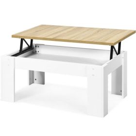 Farmhouse Lift-Top Coffee Table Laptop Desk (Color: White)