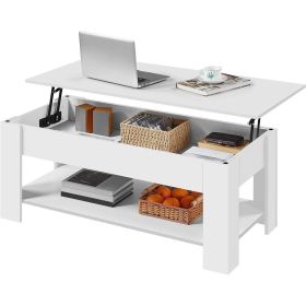 Lift-Top Coffee Table Laptop Desk TV Tray in Wood Finish (Color: White)