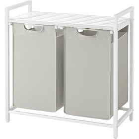 2-Basket Laundry Hamper Sorter Removable Bags with Top Shelf (Color: White)