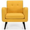 Mid-Century Modern Linen Upholstered Accent Chair with Wooden Legs