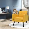 Mid-Century Modern Linen Upholstered Accent Chair with Wooden Legs