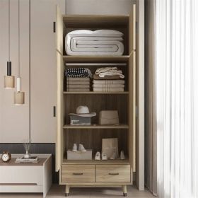 mid-century modern 2-Door Armoire Wardrobe Cabinet with Hanging Rail (Option: Natural Wood)