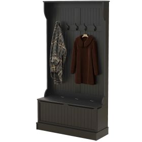 HOMCOM 3-In-1 Entryway Bench with Coat Rack, Hall Tree and Shoe Storage, 5 Hooks (Color: Black)