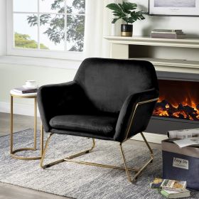Keira 29.5" Velvet Accent Chair with Metal Base (Color: Black)
