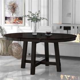 Farmhouse Round Extendable Dining Table with 16" Leaf Wood Kitchen Table (Color: Expresso)