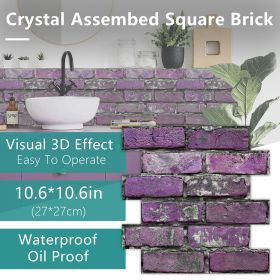 12 Pcs Peel And Stick Brick Tiles Wall Decor PVC Purple Brick Wallpaper Wall Tile Backsplash Self-Adhesive Wall Stickers - Durable (PCS: 48MZ-5-132)