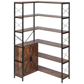 VEVOR Corner Bookshelf Tall Corner Bookcase with Doors L-Shaped Rack (Option: 6 Tier)
