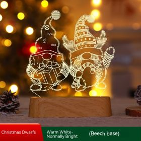 Christmas Decoration 3D Lamp Acrylic LED Night Lights New Year Valentines Day Christmas Kids Gift Christmas Ornaments (Option: Christmas Dwarf Wood Grain-Warm White)