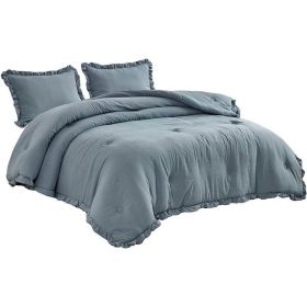 Oversized Blue Ruffled Edge Microfiber Comforter Set (size: King)
