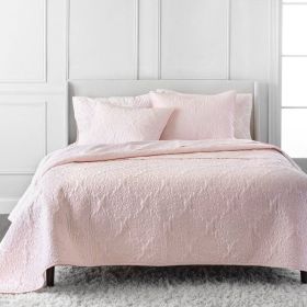 100-Percent Cotton 3-Piece Quilt Bedspread Set in Blush Pink (size: King)