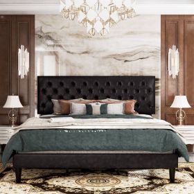 Black Faux Leather Upholstered Platform Bed with Button-Tufted Headboard (size: King)