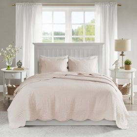 3 Piece Reversible Scalloped Edges Microfiber Quilt Set in Blush (size: King)