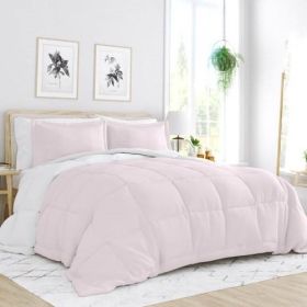 3-Piece Microfiber Reversible Comforter Set Blush Pink and White (size: King/Cal King)